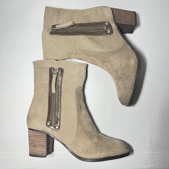 Nine West Zip Boots NW Seastars Boho Taupe Gray Leather New in Box Size 9.5 - Picture 2 of 14